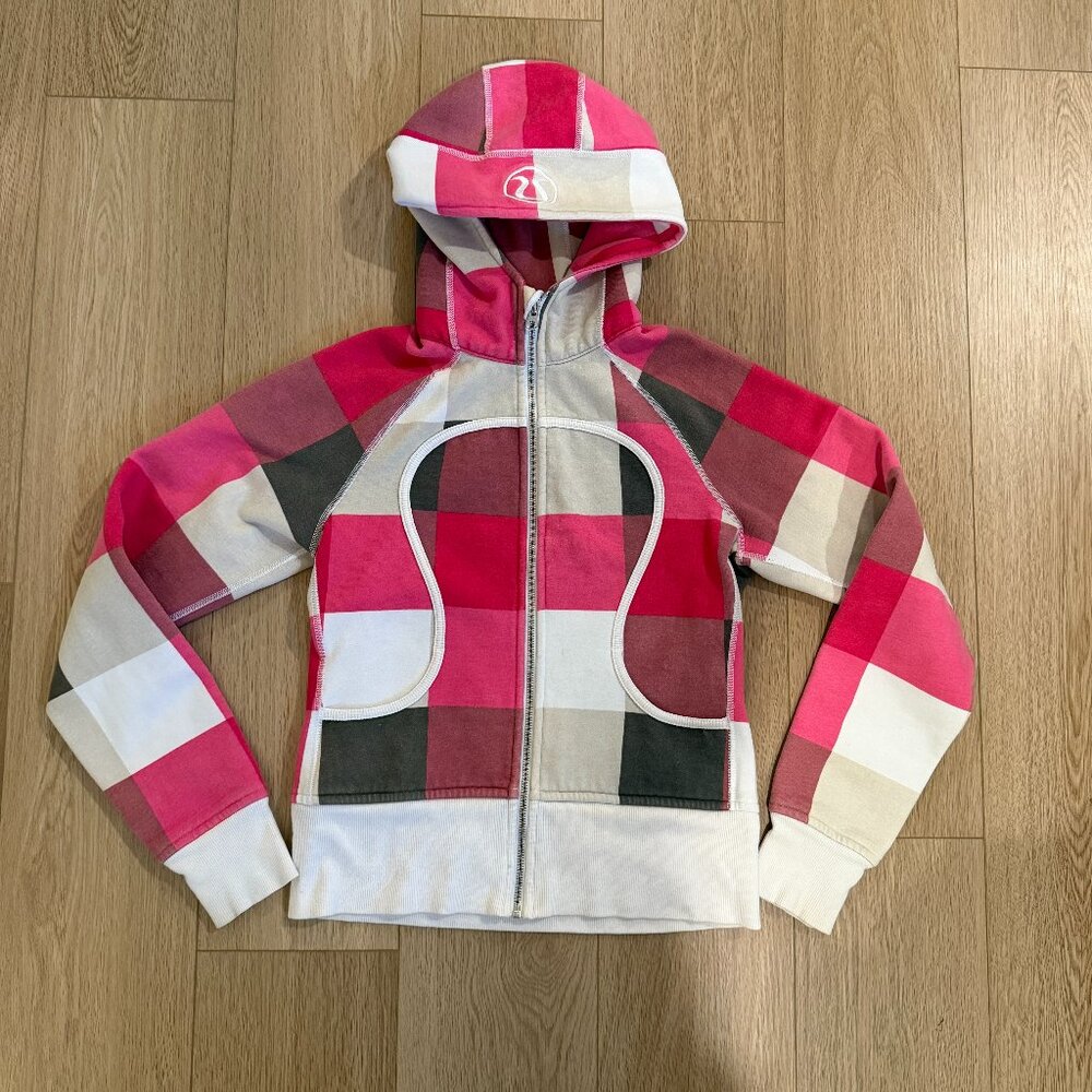 lululemon athletica Pink Red White Plaid Zip Hoodie